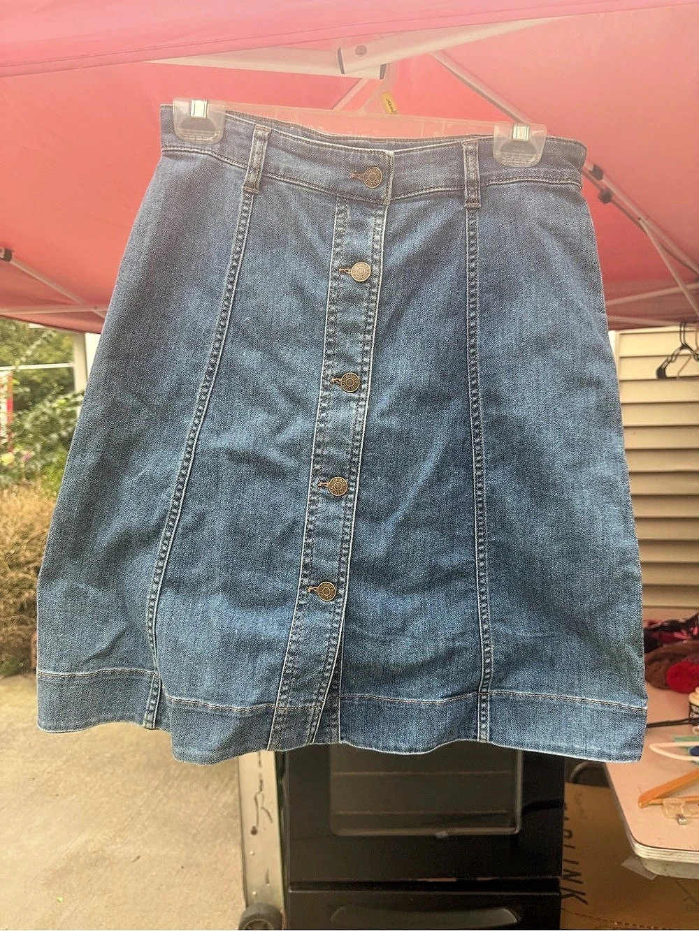Chaps Button Front Denim Skirt Blue Size Medium Petite